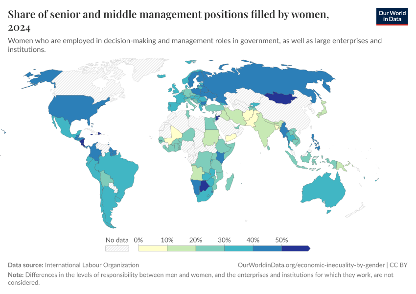 A thumbnail of the "Share of senior and middle management positions filled by women" chart