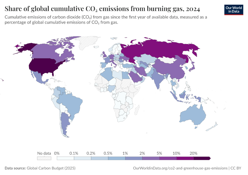A thumbnail of the "Share of global cumulative CO₂ emissions from burning gas" chart