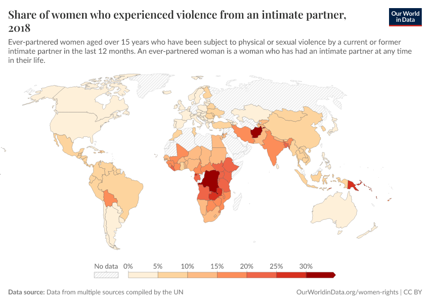 A thumbnail of the "Share of women who experienced violence from an intimate partner" chart